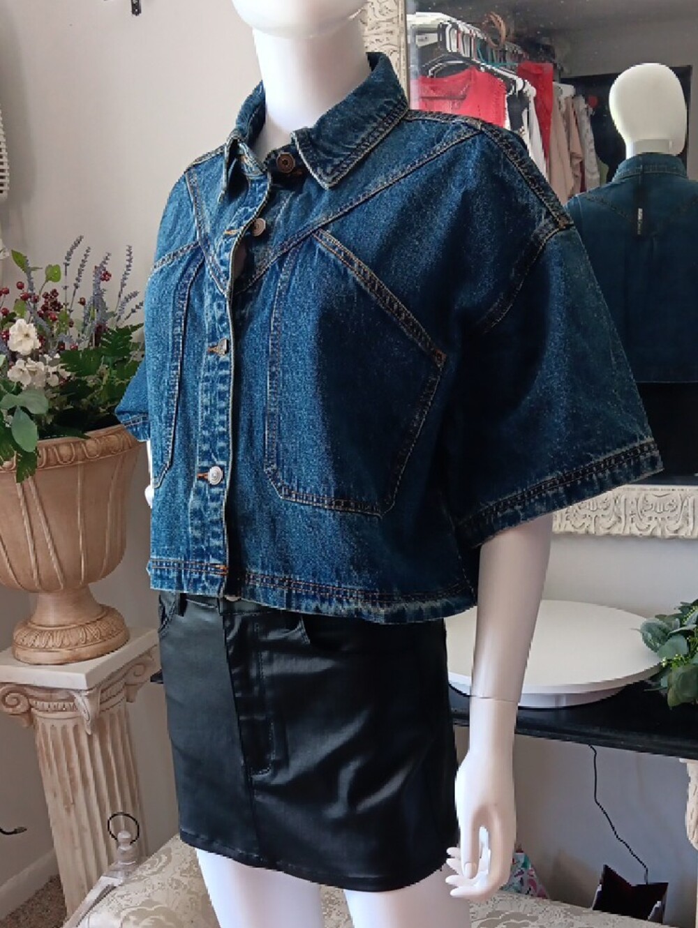 Denim Crop Top Shirt/ Denim Crop Top Jacket - Picture 2 of 6